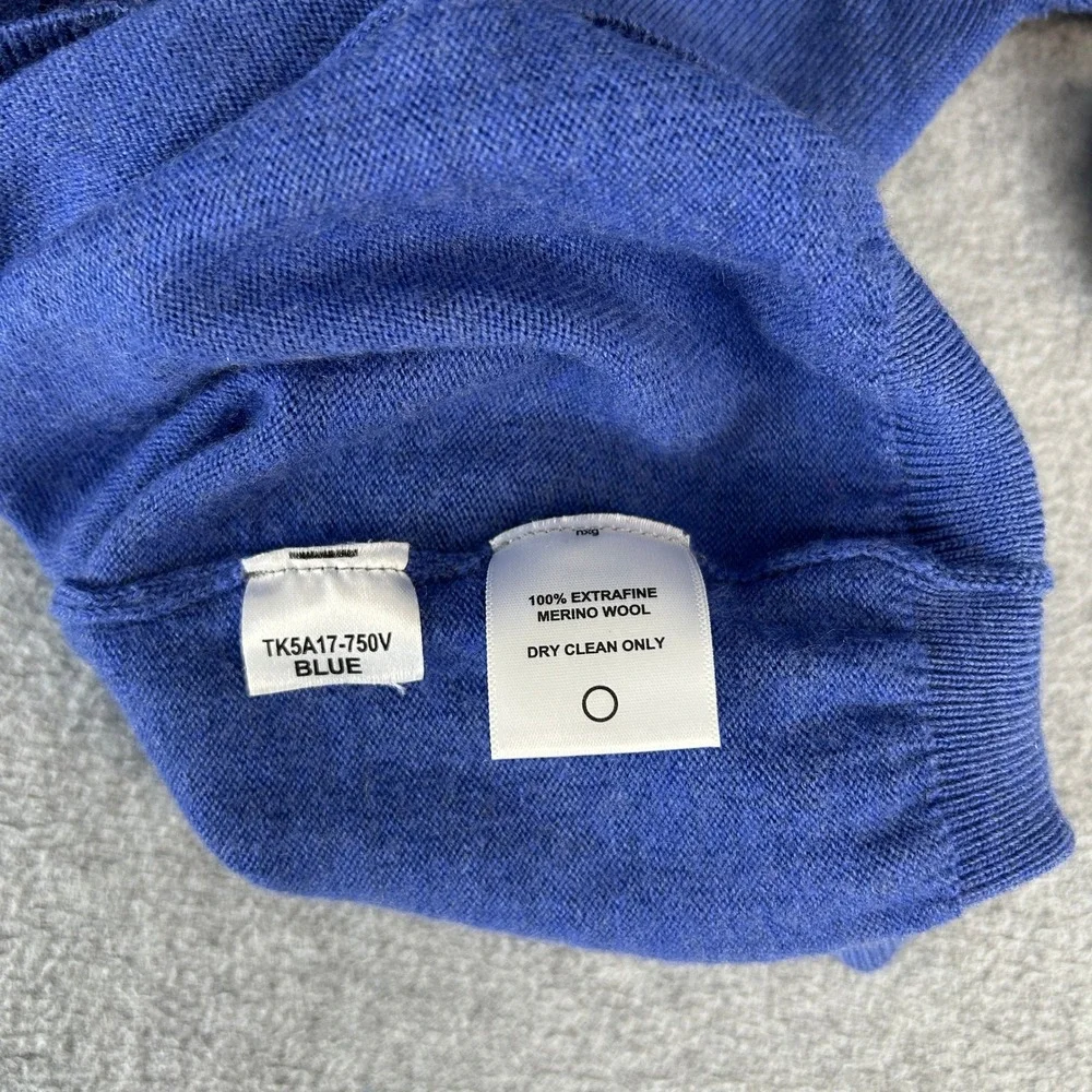 Thomas Dean V-Neck Sweater Blue Extrafine Merino Wool Old Money Mens Large READ